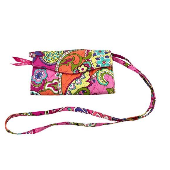 Vera Bradley Strap Wallet Pink Multicolor Quilted Cotton Crossbody Bag New With - Picture 6 of 7